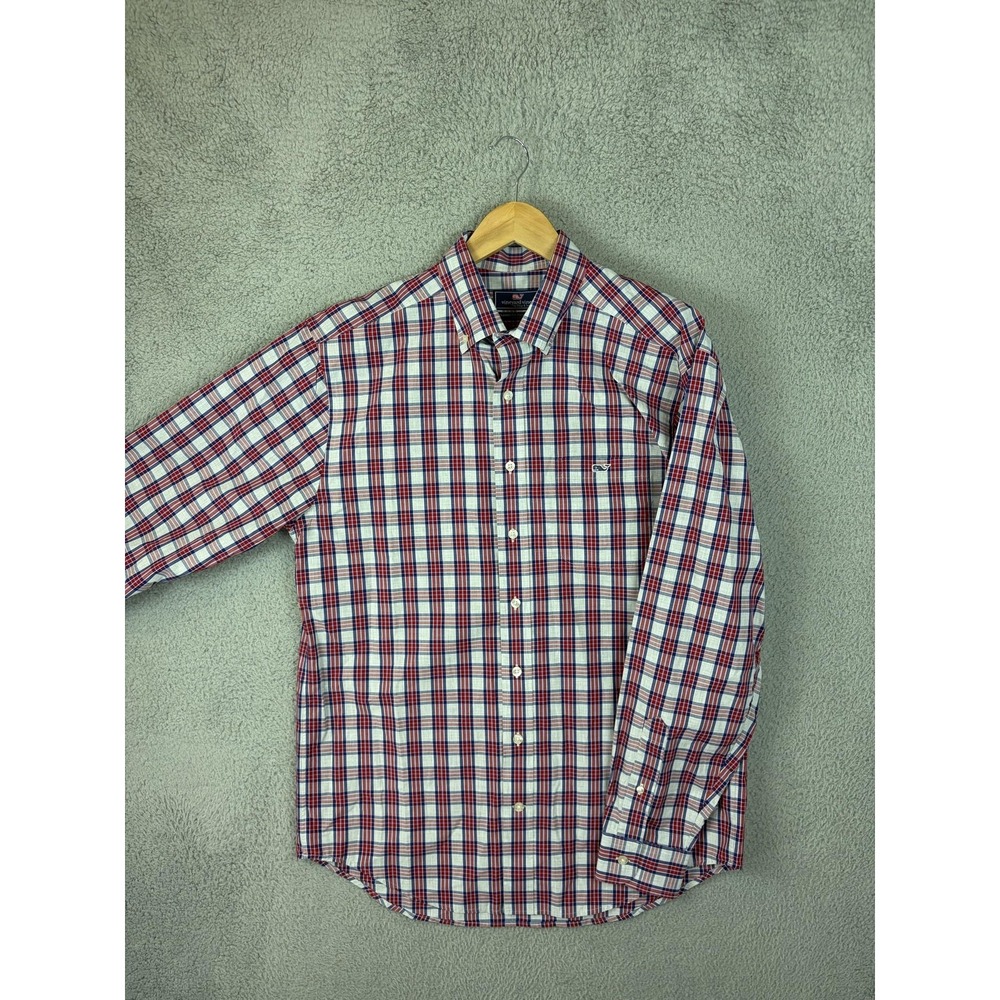 Vineyard Vines Shirt Mens Medium Red Blue Plaid Long Sleeve Button Down Cotton